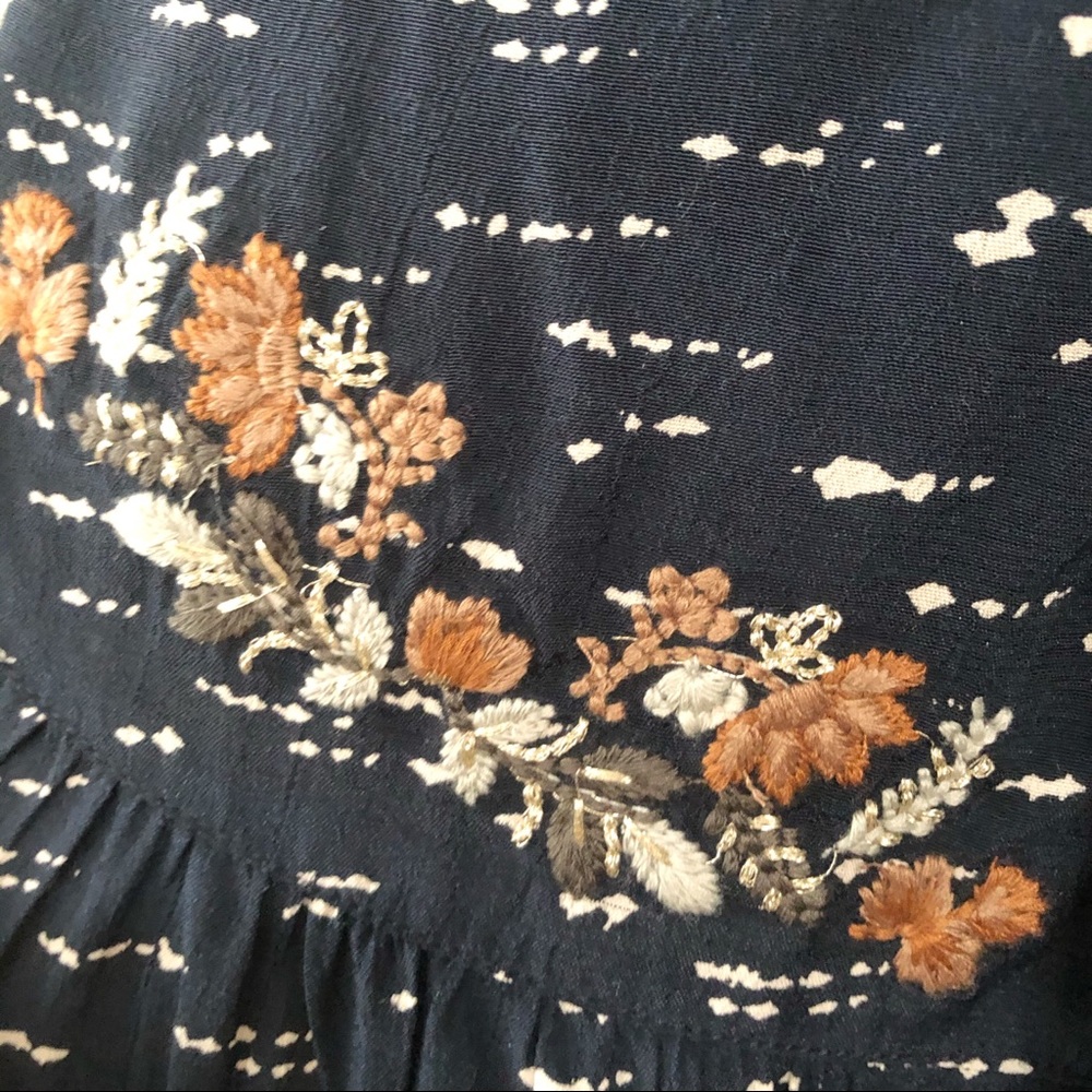 Anthropologie Indi and Cold top embroidered navy floral blouse romantic boho - Picture 3 of 5